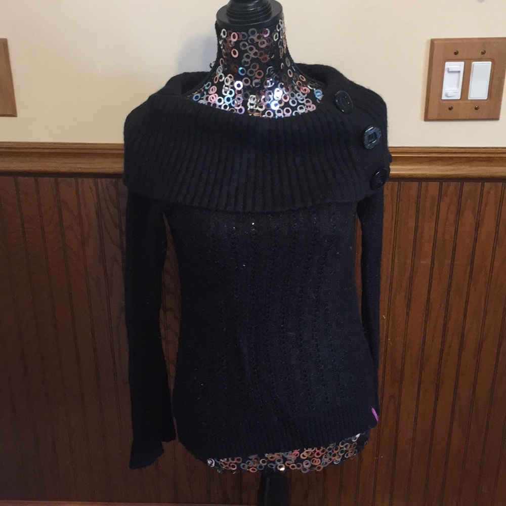 DKNY Jeans Black cowl neck sweater with buttons
